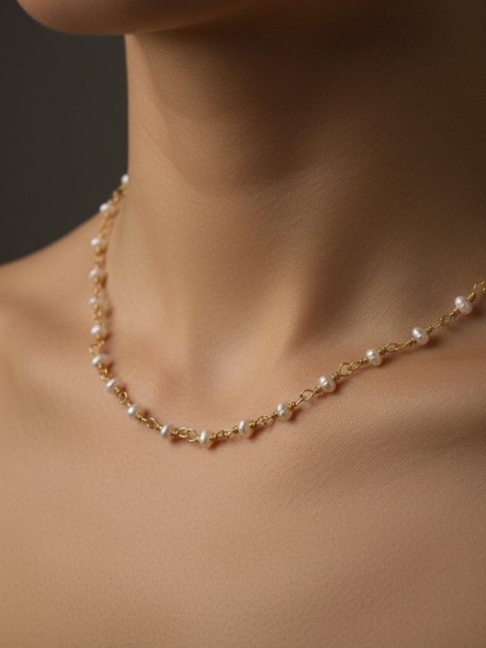 Gold Freshwater Pearl Station Necklace